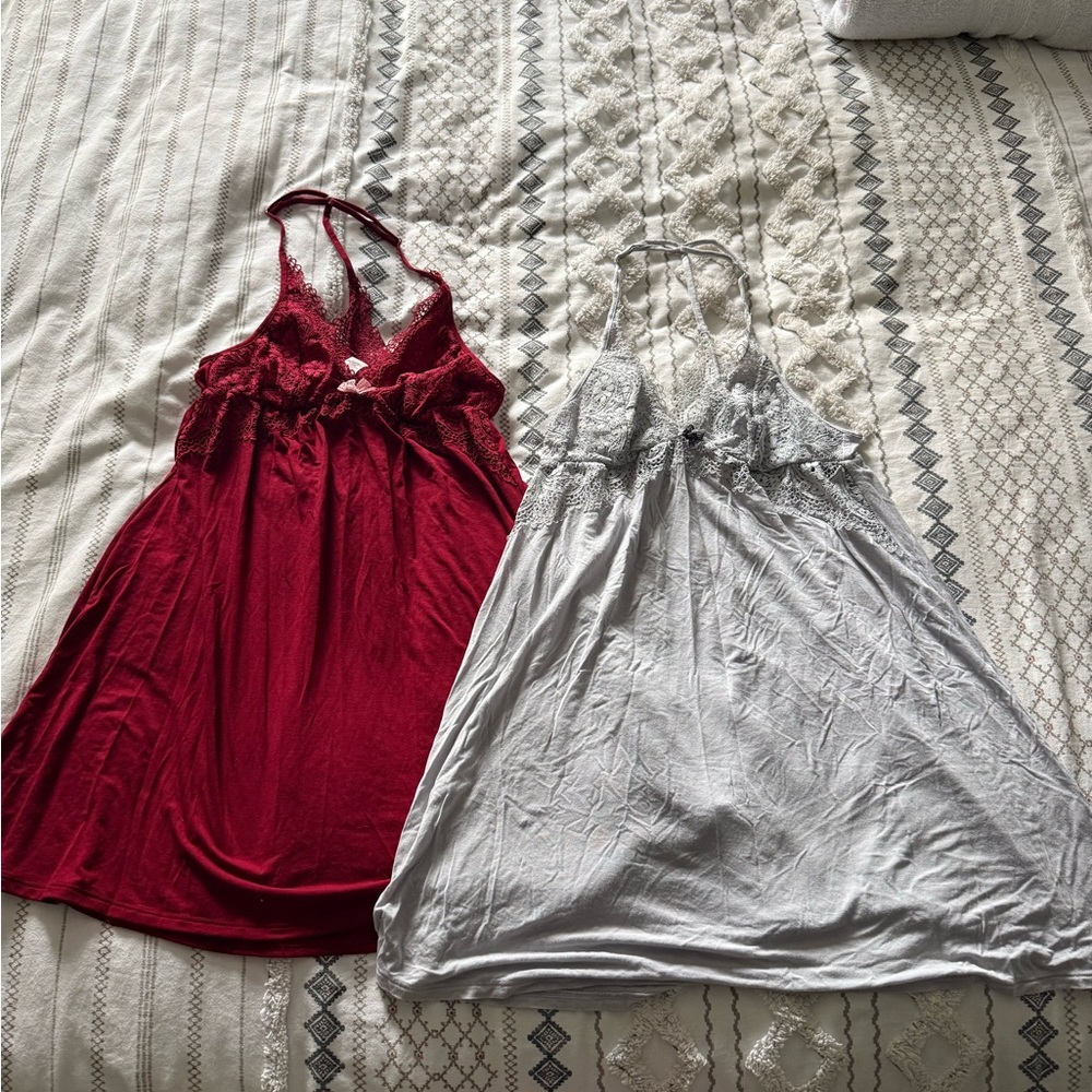 Victoria's Secret Red and Grey Babydoll Lace Slip Nightgowns